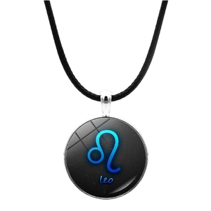 Collier signe astrologique Lion avec pendentif en verre sur cordon noir de luxe