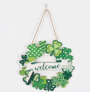 Suspension de porte Saint-Patrick avec trèfles verts et bannière de bienvenue décorative