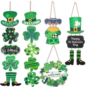 Lot de cintres de porte St. Patrick en bois avec trèfles verts et chapeaux de fête