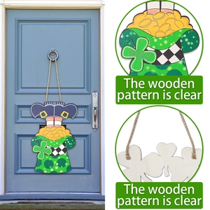 Plaque de porte porte-bonheur Saint-Patrick en bois avec chapeau et trèfles