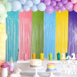 Macaron Foil Fringe Curtain Tinsel Backdrop Metallic PET Splicing Streamer For Birthday Party Wedding Backdrop Decoration