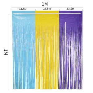 Blue yellow and purple striped foil fringe curtain party backdrop measuring 1M x 1M