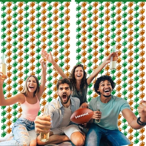 Green and brown American football fringe curtain for sports themed birthday party decor