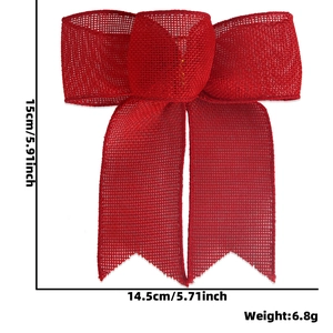 Handmade red mesh Christmas bow 14.5x15cm for holiday wreaths and tree decorations