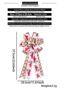 Size chart for Independence Day linen bow ornament with stars and stripes pattern