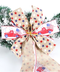 Detail of Independence Day bow with vintage truck and American flag stars stripes