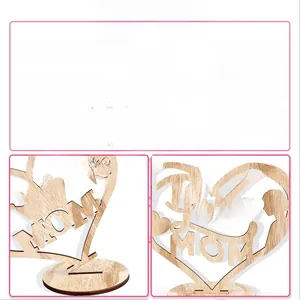Detail of 5mm premium wood Mother's Day plaque with hollow heart and crown MOM design