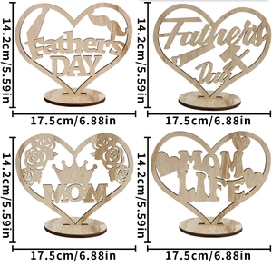 Detailed dimensions of laser-cut wooden heart ornaments for Mother's and Father's Day