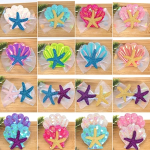 Sequin starfish and seashell hair clips set for girls ocean party accessories in 16 colors