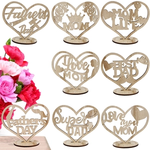 Mother's Day Father's Day Wooden Hollow Heart Tabletop Ornaments Boxwood Letter Table Decor For Home Party Gifts