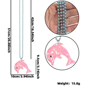 Blue beaded mermaid necklace with pink sequin dolphin pendant for ocean party