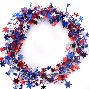 Star Tinsel Garland Red White Blue Patriotic Party Decorations Flexible Metallic PET Iron Wire Independence Day Holiday