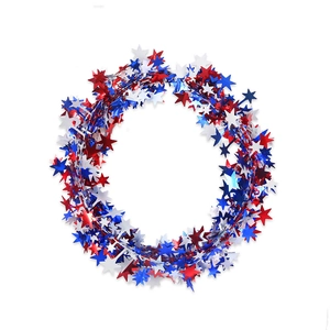 Red white and blue Independence Day tinsel garland with stars for party decoration