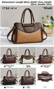 Detailed view showing internal compartments and specific dimensions of the leather tote bag