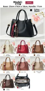 Detailed view of large capacity faux leather handbag with dimensions 25x9x18cm and 8 colors