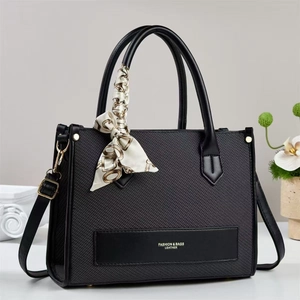 Women Fashion Woven Texture PU Leather Handbag Large Capacity Tote Bag With Silk Scarf Shoulder Crossbody Bag For Commuter