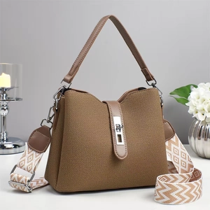 Sac Seau en Tissu PU pour Femmes Avec Bandoulière Large Géométrique Design de Niche Sac à Épaule Bandoulière Décontracté