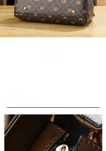 Detail of dark brown leather handbag base showing four gold anti-wear studs and stitching