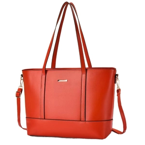 Fashionable orange-red large capacity tote bag with adjustable shoulder strap and gold hardware