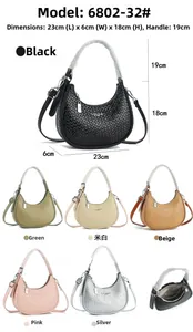 Detailed size specifications for woven half moon shoulder bag showing 23x18cm dimensions