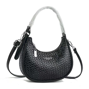 Trendy Woven Texture PU Leather Crescent Hobo Bag For Women Stylish Underarm Shoulder Bag With Adjustable Strap Fashion Handbag