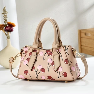 Cherry Print Handbag PU Leather Retro Fashion Crossbody Bag With Detachable Strap For Women Sweet Commuter Top Handle