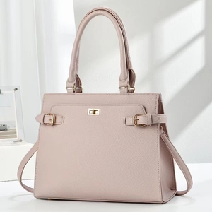 Women Tote Handbag PU Leather Lychee Pattern Large Capacity Commuter Shoulder Bag Crossbody With Gold Lock Decoration