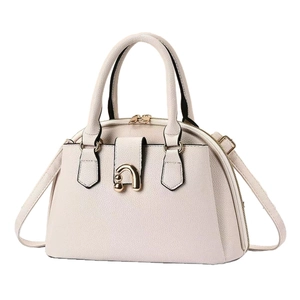 Large capacity cream faux leather tote bag with lychee texture and gold horseshoe buckle