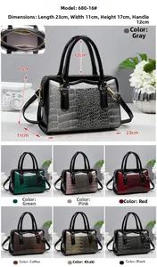 Detailed size chart of the faux crocodile leather handbag showing 23x11x17cm dimensions