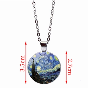 Collana con ciondolo Notte Stellata di Van Gogh con cornice argento e diametro di 3,5 cm