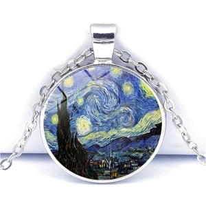 Collana con ciondolo artistico Notte Stellata di Van Gogh con catena in lega d'argento