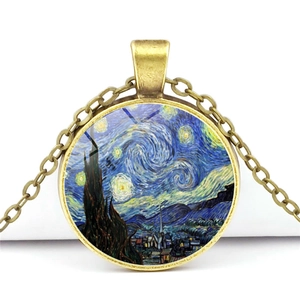 Van Gogh Notte Stellata Pittura Pendente Collana Cabochon In Vetro Lega Di Zinco Gioielli D'arte Retrò Per Uomini Donne