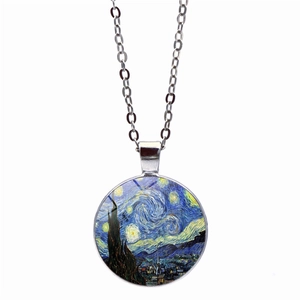Collana con pendente artistico Notte Stellata di Van Gogh e cupola in vetro