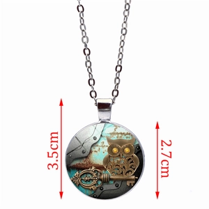 Steampunk owl time gem pendant necklace in vintage bronze finish with key charm