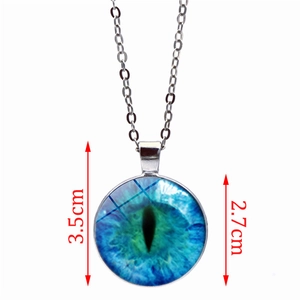 Blue glass evil eye dragon pendant necklace with polished silver-tone chain 3.5cm