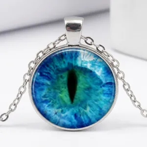 Dragon Eye Pendant Necklace Glass Cabochon Zinc Alloy Evil Eye Mystery Fantasy Style Unisex Jewelry Gift