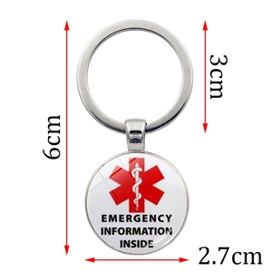 Porte-clés d'information médicale d'urgence en argent avec logo étoile de vie et mesures
