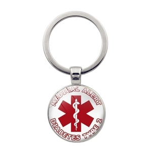Détail d'un porte-clés d'alerte médicale diabète de type 2 avec étoile de vie