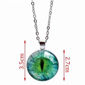 Green cat eye glass cabochon pendant necklace with silver chain 2.7cm pendant diameter