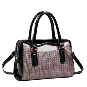 Stone pattern fashion pillow bag in glitter pink and black leather with gold zippers