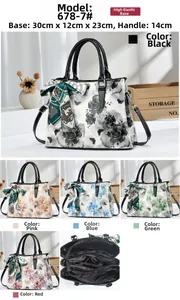 Détail du sac cabas floral montrant les dimensions 30x12x23cm et l'intérieur divisé