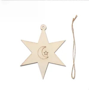 DIY hexagonal wooden star ornament with crescent moon carving for holiday home decoration