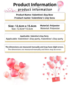 Detailed dimension guide for red heart polyester Valentine's Day party decorative bow