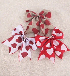 Three-piece linen bow set with heart patterns for Valentine gift and wedding decor