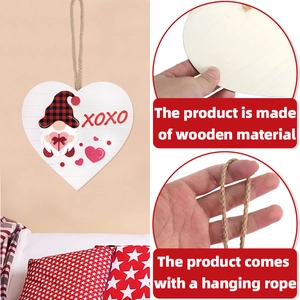 Wooden heart-shaped Valentine's Day hanging sign with gnome print and XOXO text and rope