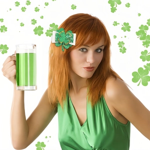 Pince à cheveux chapeau trèfle vert à paillettes de la Saint-Patrick avec nœud blanc