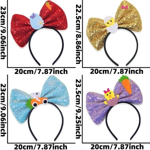 Easter sequin bow headbands set featuring cartoon rabbits, eggs, and chicks party decor