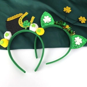 Zweiteiliges Set St. Patricks Day Haarreifen mit Kleeblättern und Pailletten-Deko