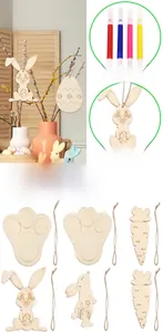 DIY Easter wood crafts set with rabbit tags and colorful markers for children painting