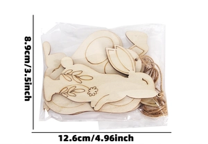 Detail of Easter wooden bunny cutouts with floral patterns and natural jute twine